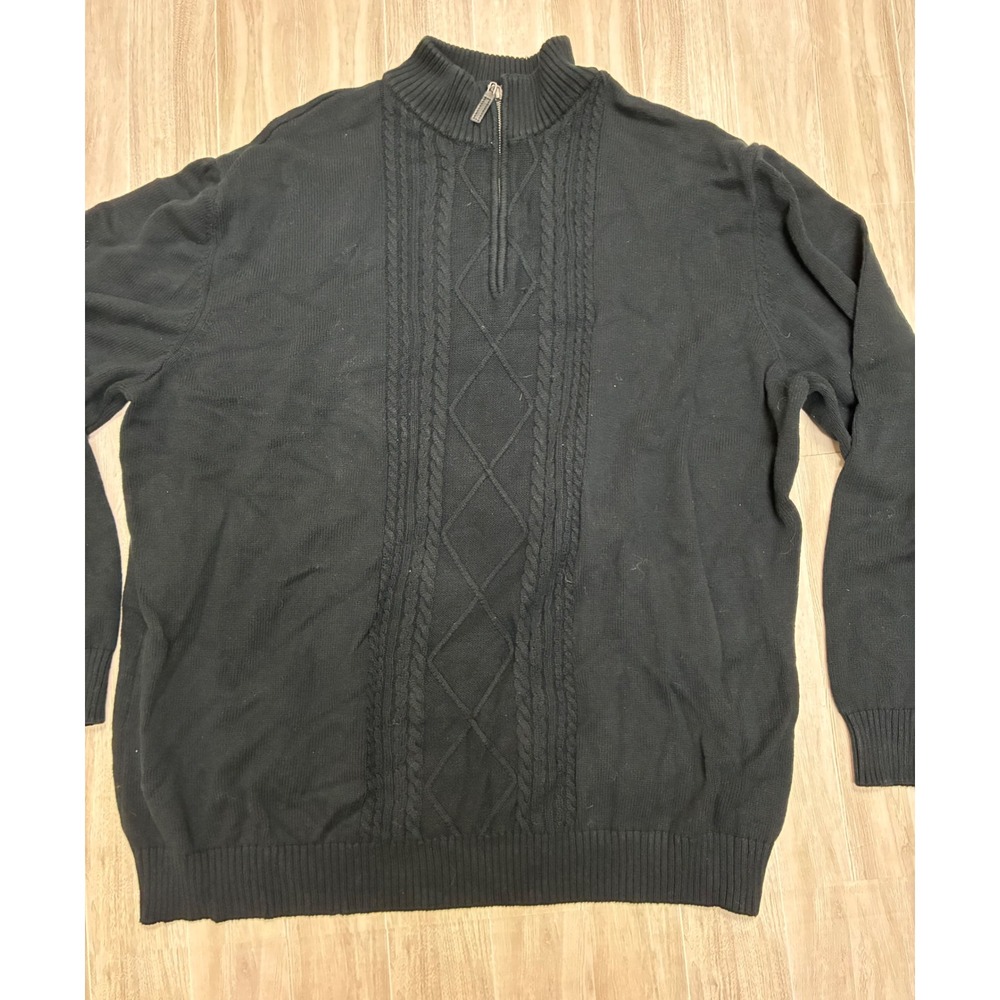 Liberty Blues Mens Black Cable Knit Quarter Zip Sweater Mock Neck 4XL Tall